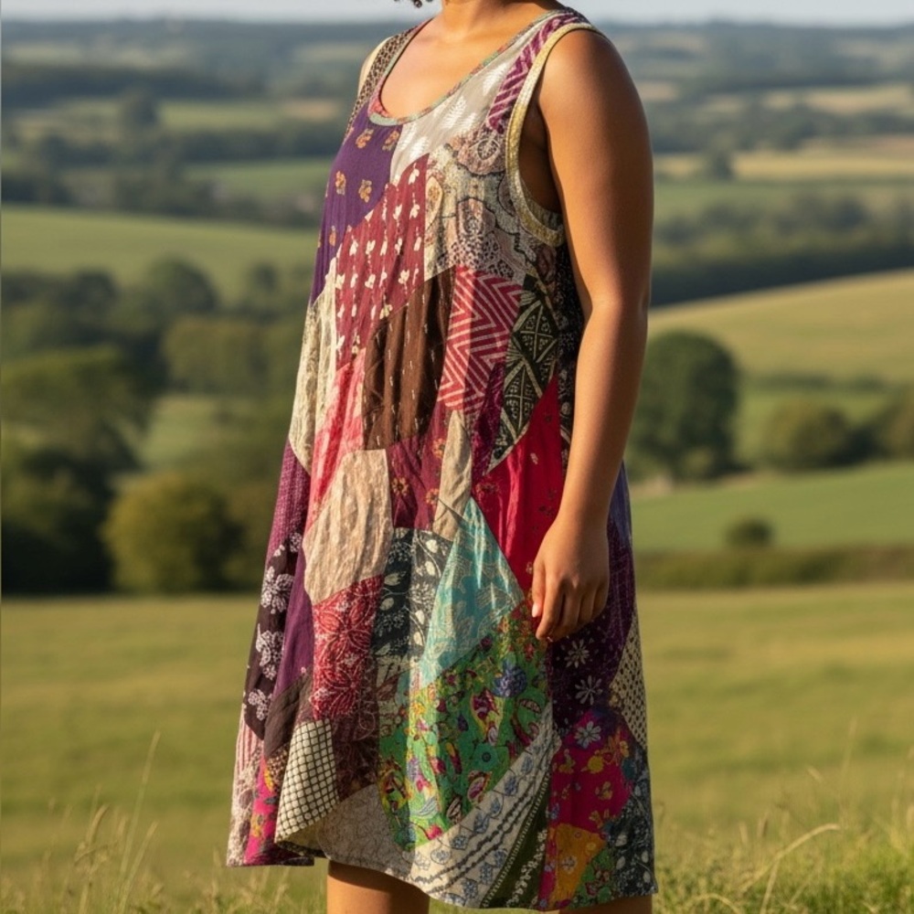 Ashley Taylor Colourful Patchwork Midi Dress Boho… - image 1